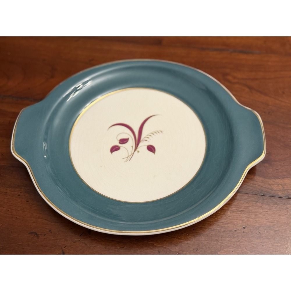 The Harker Pottery Co 22KT PLAT. Oval Serving Platter (13" x 11")‎ Teal Green